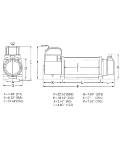 Treuil électrique 12V T12000 Novawinch pour quad, 4x4, buggy, dépanneuse, bateau dimensions